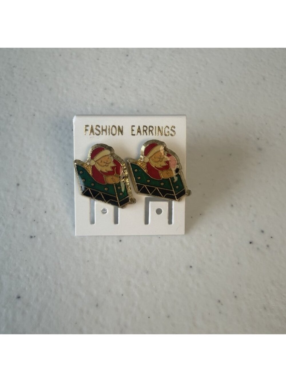 Vintage Santa Sleigh Stud Earrings Enameled 80’s Christmas Holiday New